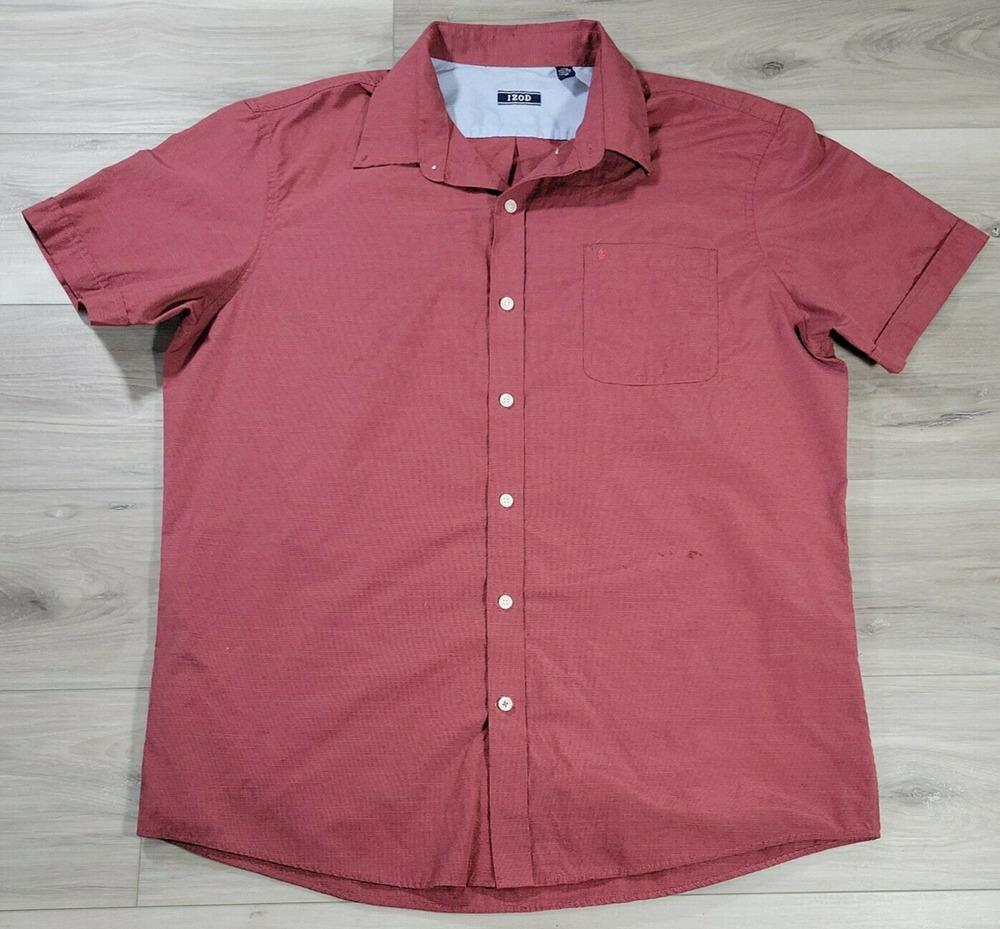 Izod Shirt Men's XL Extra Large Wine Button Up Short Sleeve